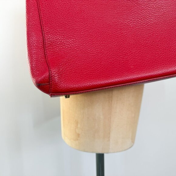 Red Pebbled Italian Genuine Leather Oversized Boxy Large Shoulder Bag / Purse - Picture 4 of 8